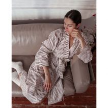 Cotton Kimono Gown with Mini Rose Print by Biggie Best